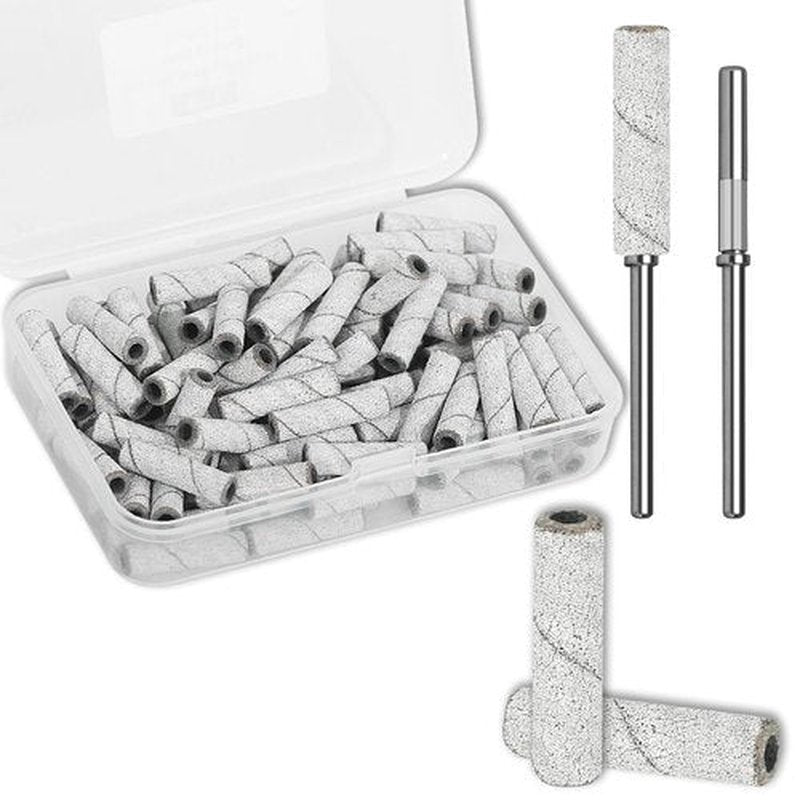 C12rtive 100 Pcs 20MM Super Long Small Sanding Bands & Small Mandrel Bit,120# Extra Long Sanding Bands for Nail Dril for Professional Manicures and Pedicure(White)