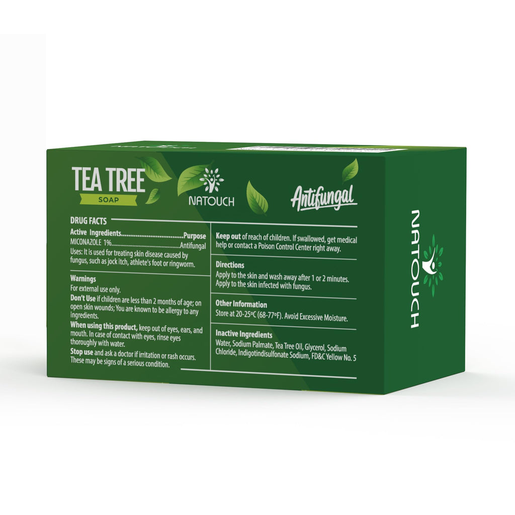 Natouch Soap Bar for Face & Body Wash, Medicated Bath Bar Soap for Jock Itch, Ringworm & Athlete's Foot with Tea Tree Oil, Foot Soap for Men & Women, 8 oz(Pack of 2)