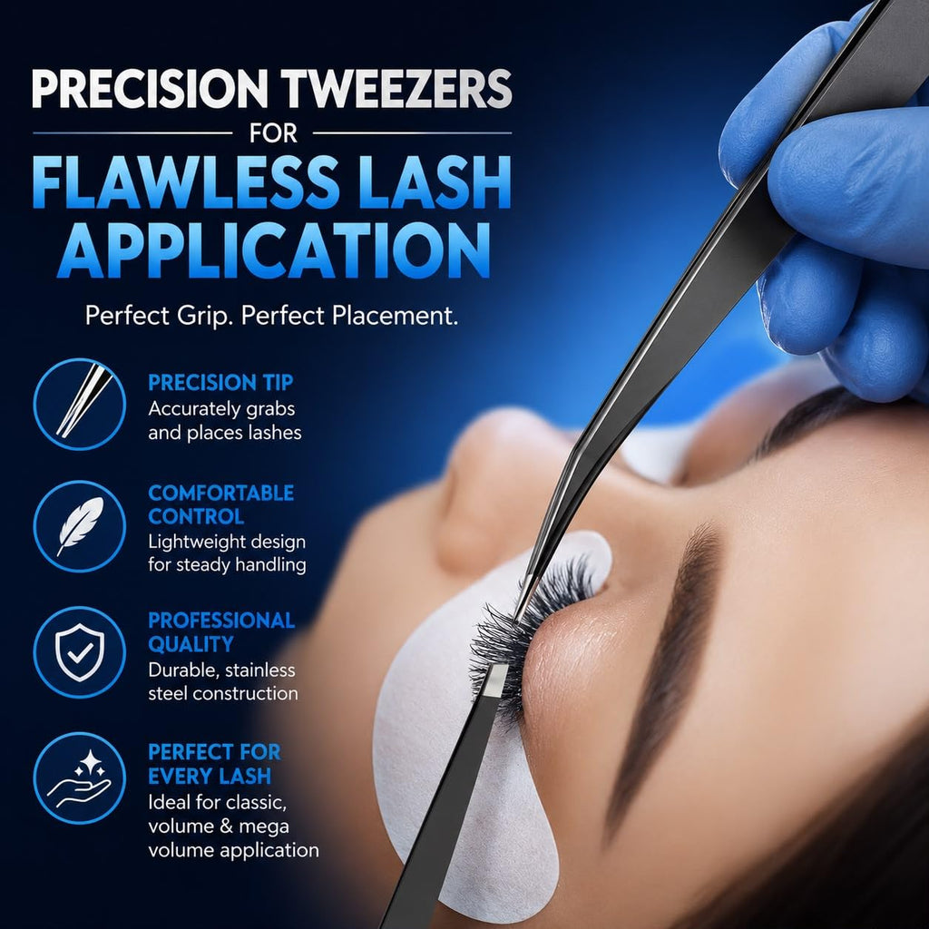 UM Supplies Tweezers Set 4 in 1 Pack l Professional Stainless Steel Tweezers for Eyebrows l Great Precision for Facial Hair, Splinter and Ingrown Hair Removal (Black)