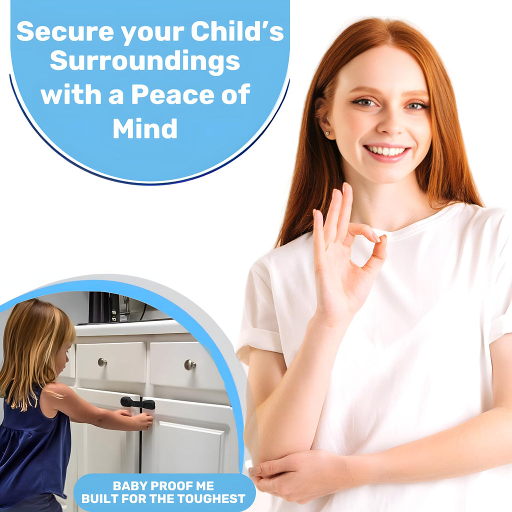 Baby Proof Me 24 Black Child Safety Latches, Cabinet Locks for Baby Proofing