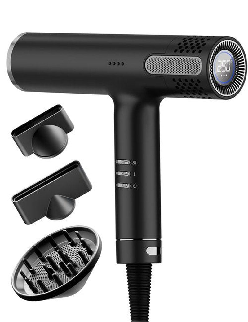 Lanvier Hair Dryer with Diffuser, Professional Ionic Blow Dryer for Women, Compact Lightweight Design Fast Drying, Intelligent 4 Heats, 3 Airflow Control, LCD Display, Cool Shot for Curly & All Hairs