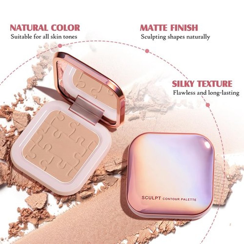 LSxia Cream Contour Powder Palette Kit with Brush & Mirror, Matte Bronzer Cool Toned Contour Powder Palette for Face Sculpting Makeup (#C02 Soft Brown)