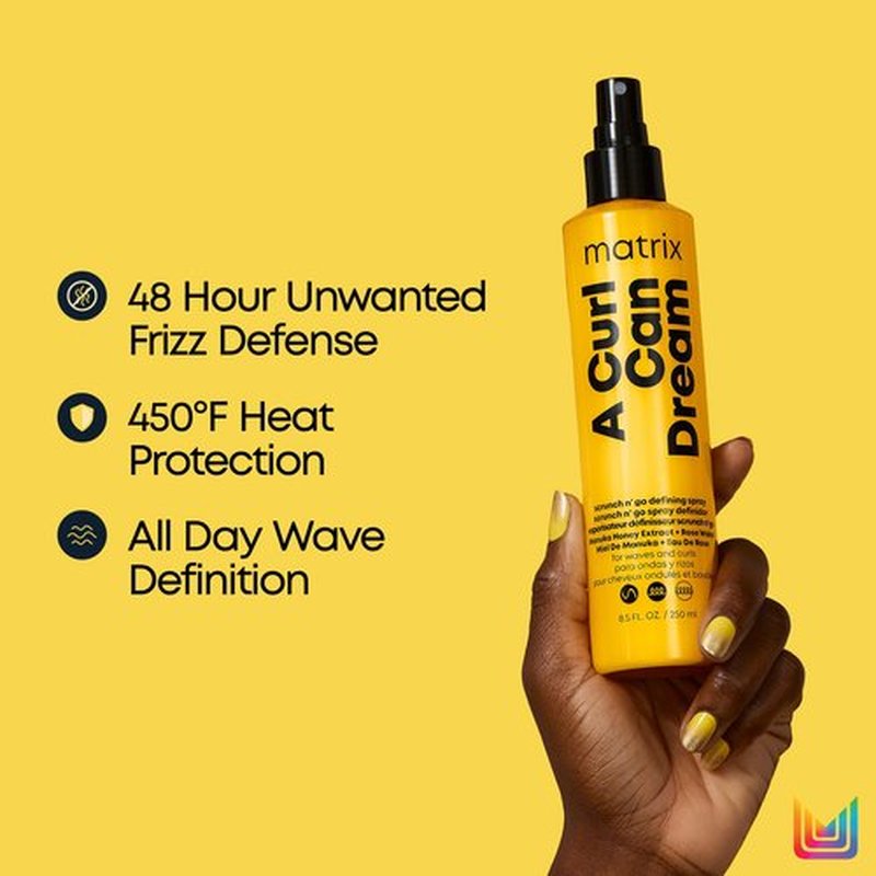 Matrix A Curl Can Dream Scrunch N' Go Defining Spray For Wavy and Curly Hair - Frizz Control and Heat Protection Hair Spray, With Manuka Honey Extract