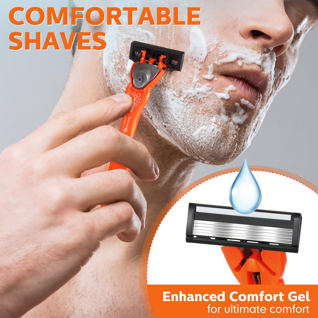 Leriton 28 Pcs Mens Razors Set 5 Blade Razors for Men Sensitive Skin Razor Refillable Razors Set Disposable Blade Refills Disposable Head Razor Shaving Kit, 4 Handle and 24 Cartridges