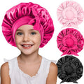 3 PCs Kids Bonnets for Girls, Silk Bonnet for Kids, Satin Bonnet for Sleeping, Baby Toddler Hair Cap with Tie Band (Rose Pink+Peach Pink+Black)