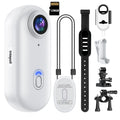 4K Mini WiFi Action POV Camera 128GB Thumb Portable Body Cam Wearable Video Recorder with IPX7 Waterproof Camcorder, Helmet Mount, Magnetic,Pocket Sport DV for Bike Cycling, Pet, Vlogging(White)