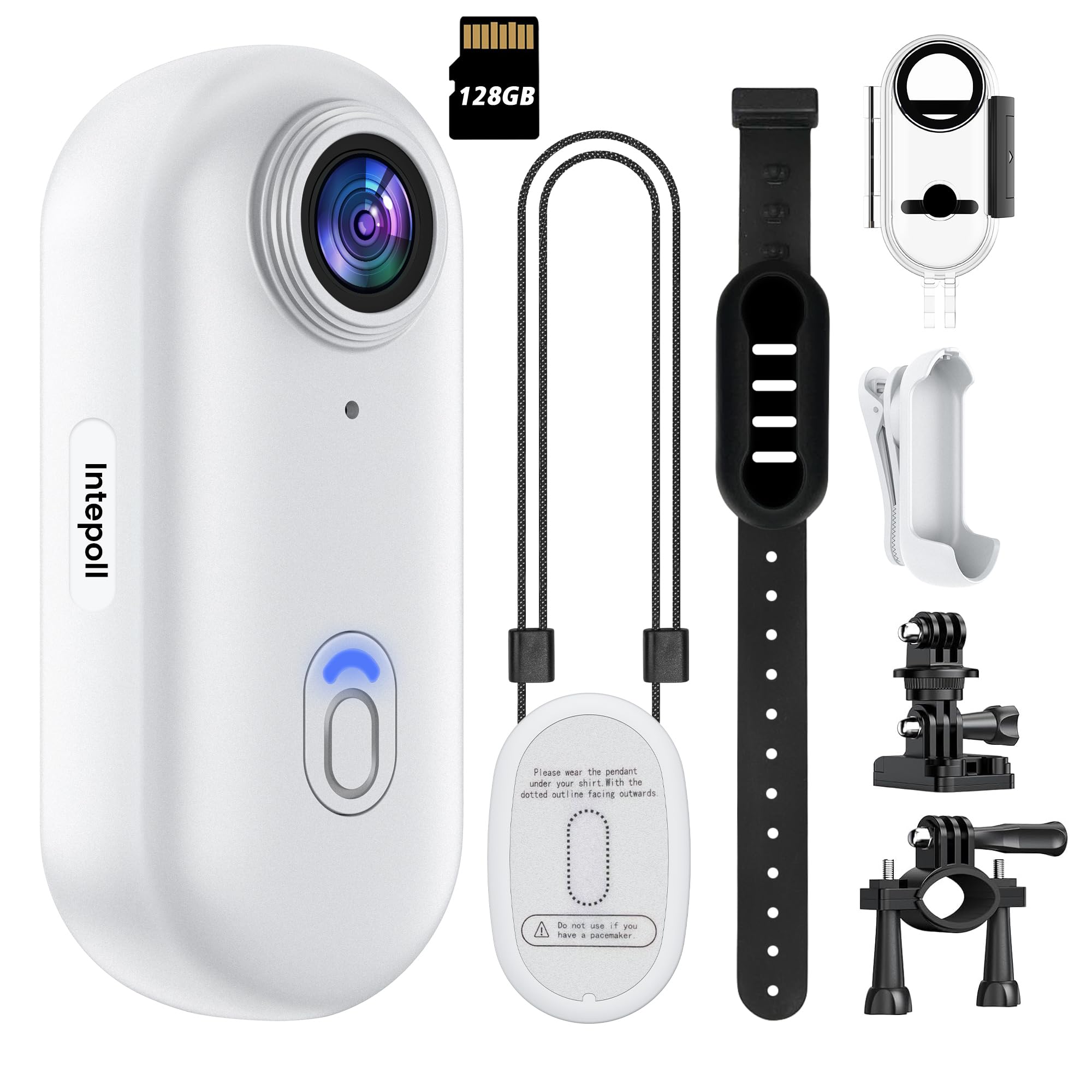 4K Mini WiFi Action POV Camera 128GB Thumb Portable Body Cam Wearable Video Recorder with IPX7 Waterproof Camcorder, Helmet Mount, Magnetic,Pocket Sport DV for Bike Cycling, Pet, Vlogging(White)
