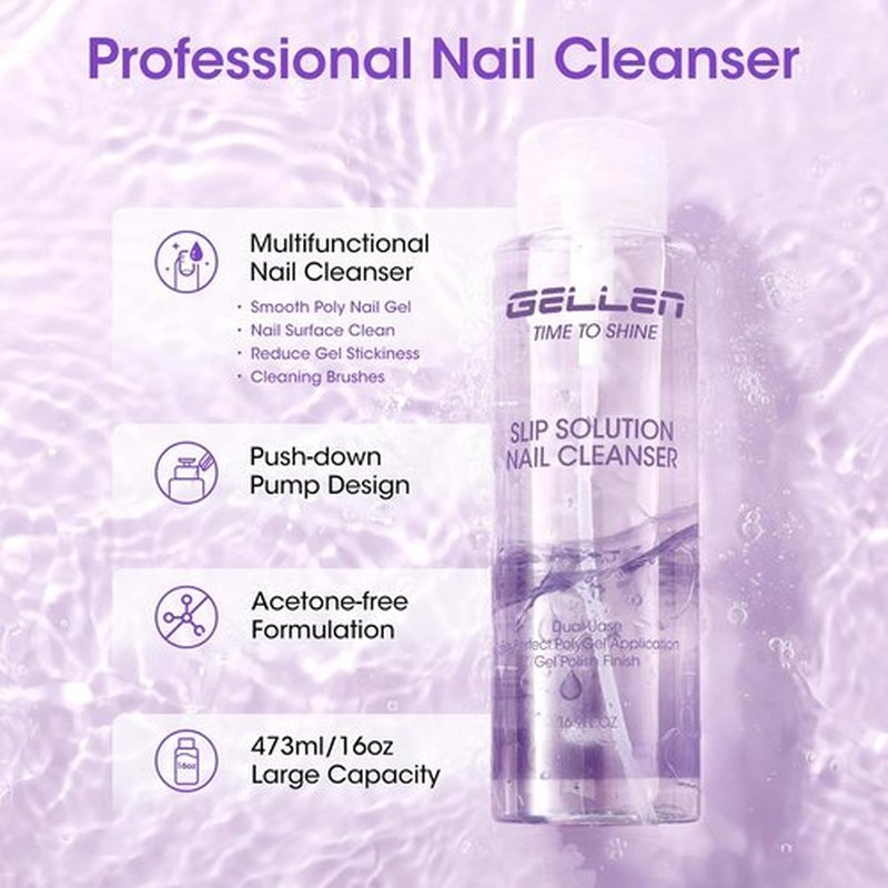 Gellen 16oz Nail Cleanser - Multi-Purpose Pump Bottle for Tacky Residue Removal & Gel Prep