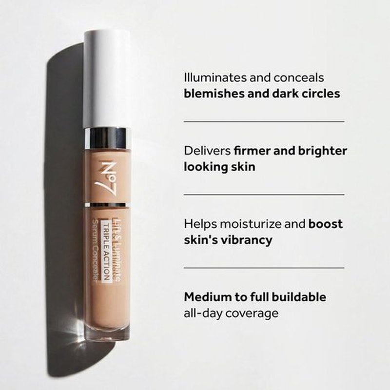 No7 Lift & Luminate Triple Action Serum Concealer - Light Medium | Anti-Aging Liquid Makeup for Blemishes & Dark Circles (8ml)