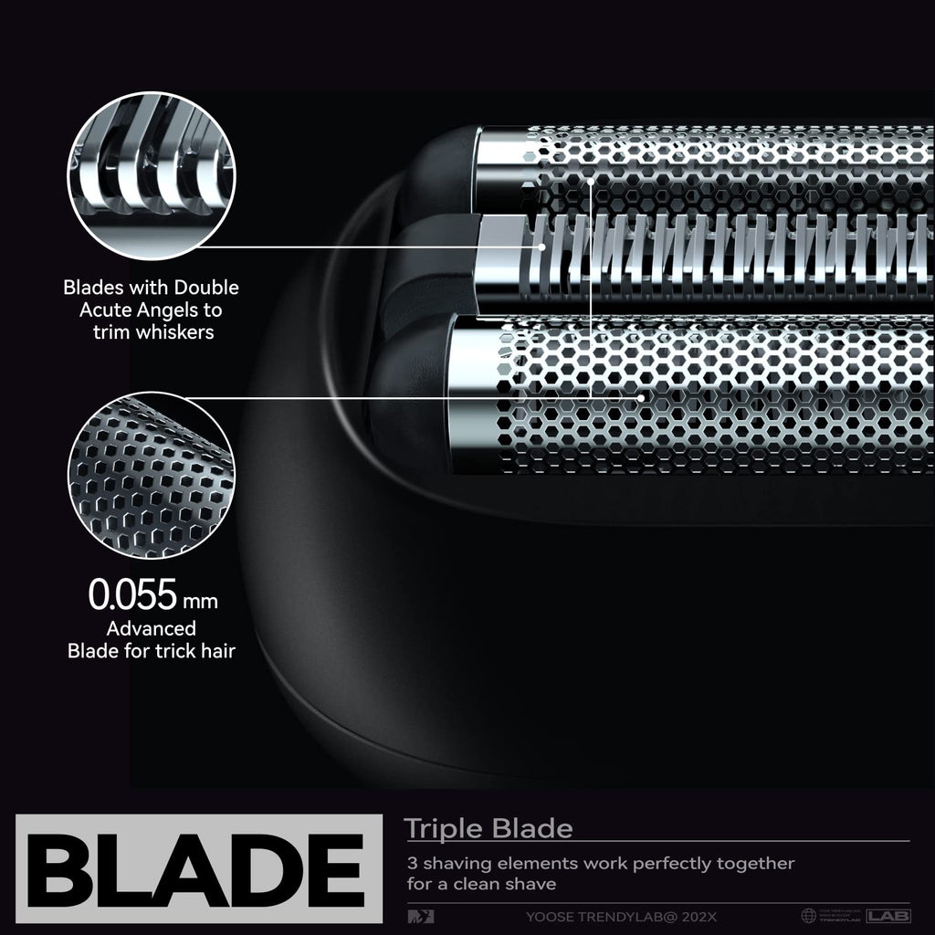 yoose Electric Shaver Replacement Head for Triple Foil Shaver & Sphyrna Foil Shver, Black