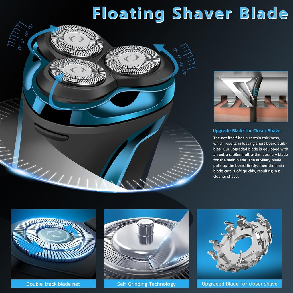Snapbuy Electric Razor for Men, Snapbuy Electric Razor Pro of Father, 4D Floating Head Rotary Shaver, Ipx7 Waterproof Electrical Razors, Wet & Dry Fast Charging Electrical Shaver LCD Display (Gray)