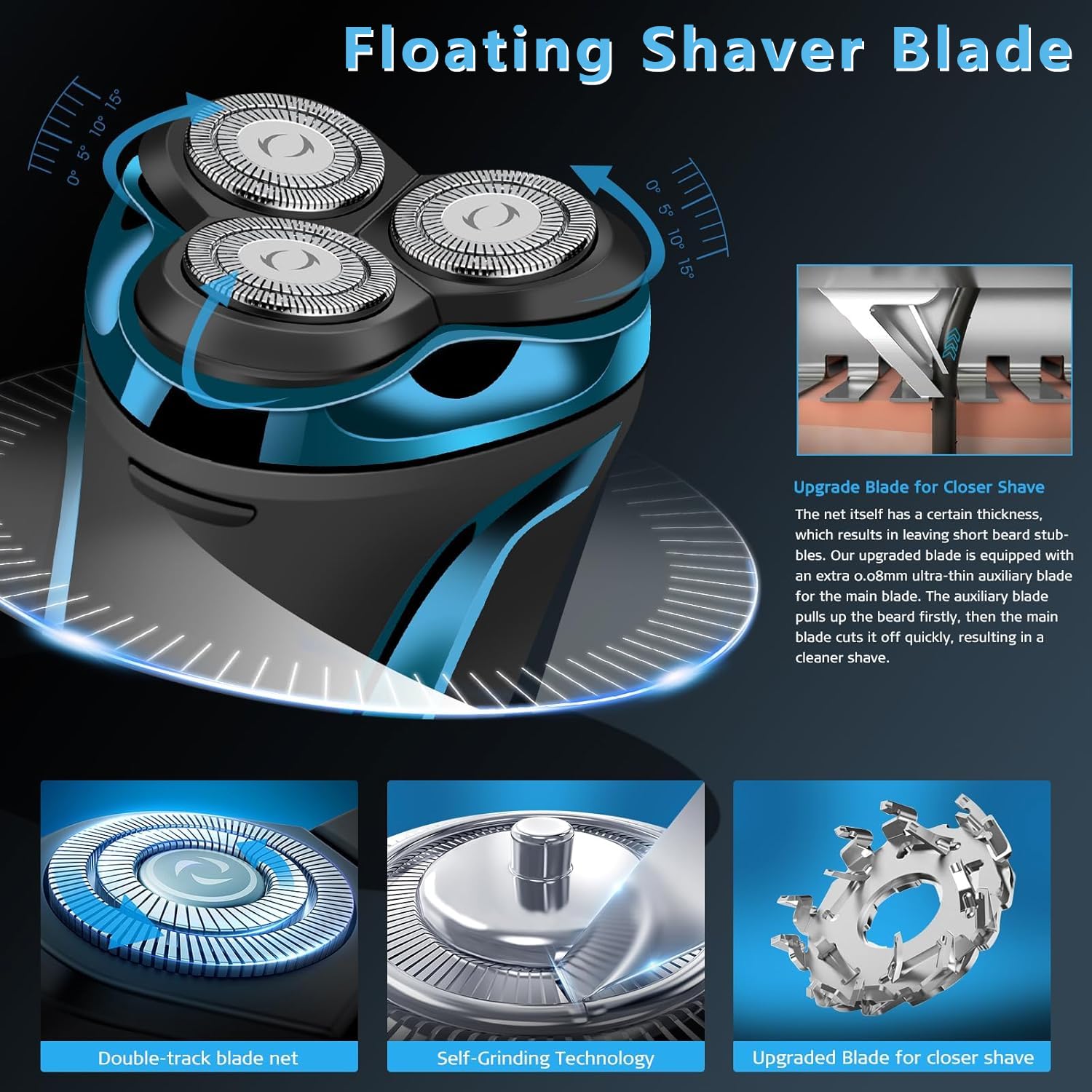 Snapbuy Electric Razor for Men, Snapbuy Electric Razor Pro of Father, 4D Floating Head Rotary Shaver, Ipx7 Waterproof Electrical Razors, Wet & Dry Fast Charging Electrical Shaver LCD Display (Gray)