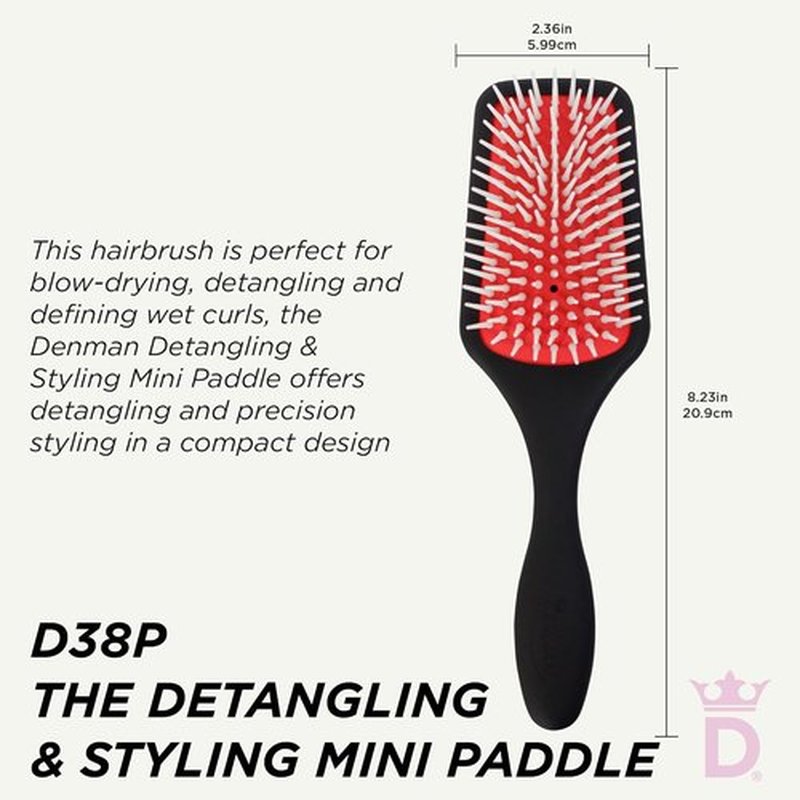 Denman Detangling Paddle Brush - Versatile Wet or Dry Hair Styler for Curly, Coily & Straight Hair
