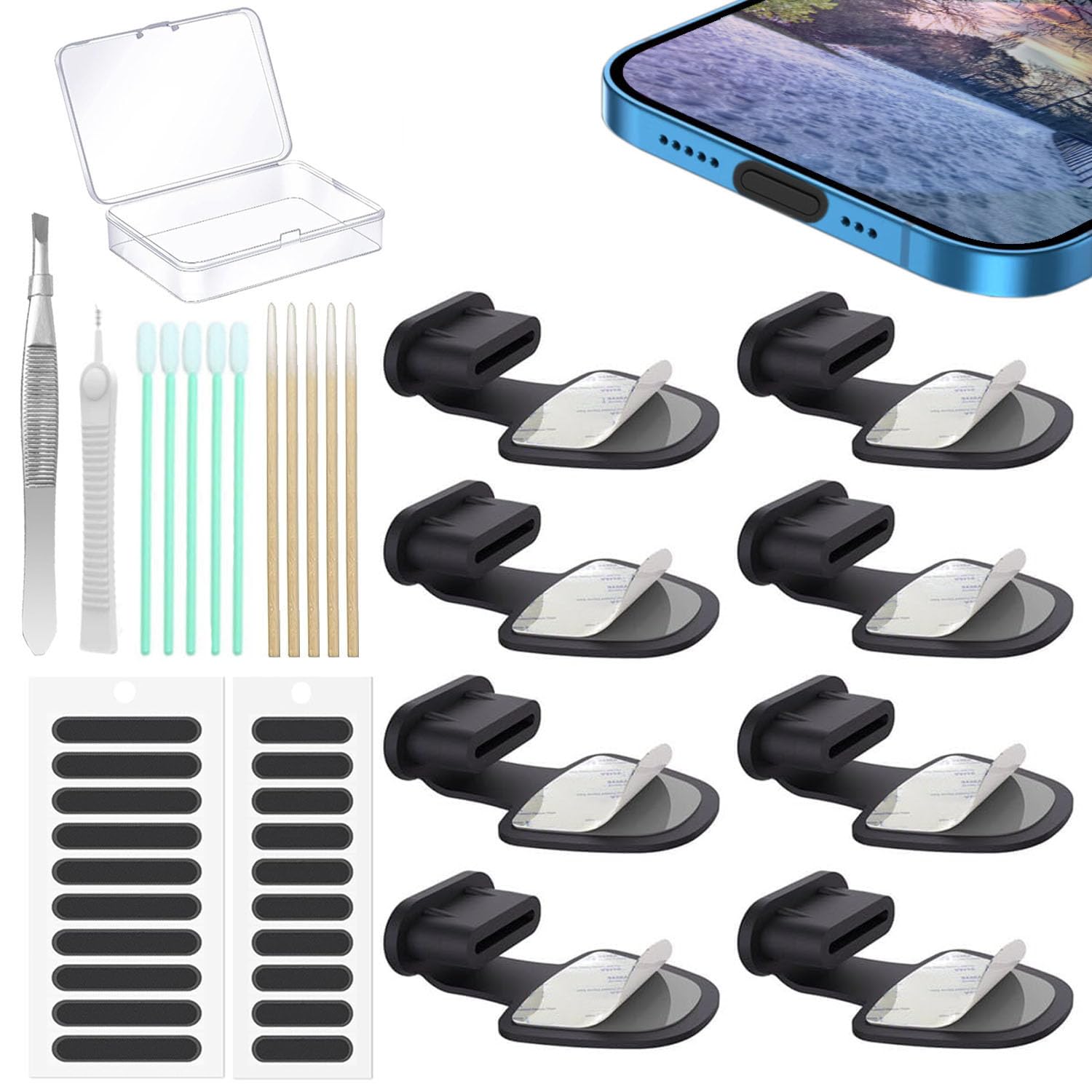 8PCS USB Type C Anti Dust Plugs Cover, C-Type Port Dust Plug, USB C Dust Cover, Anti-Lost USB C Charging Port Dust Covers Protectors for iPhone 15 16 17 Plus/Pro/Max, with Speaker Mesh Cover