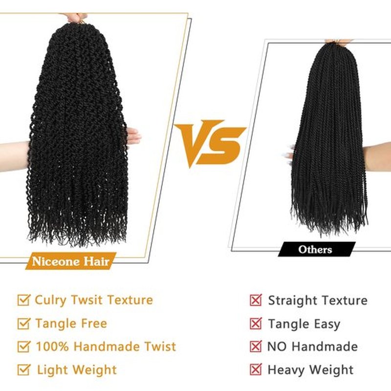 18Inch Curly Senegalese Twist Crochet Hair For Black Women - 7 Packs, 20 Strands/Pack Small Twist Crochet Braids Hair with Straight Ends, Synthetic Crochet Braids(1B,18 Inch)