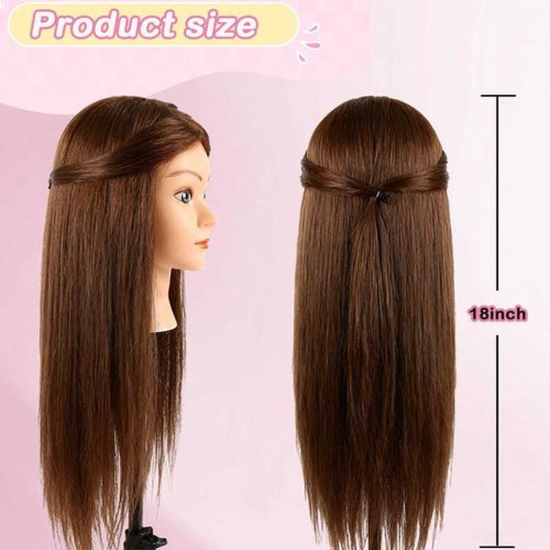 Beauty Star Mannequin Head with 100% Real Human Hair -18inch Doll Styling Head for Braiding Practice & Cosmetology Training, Updos, Manikin Head Includes Clamp Stand（Dark Brown Hair and Blue Eyes)