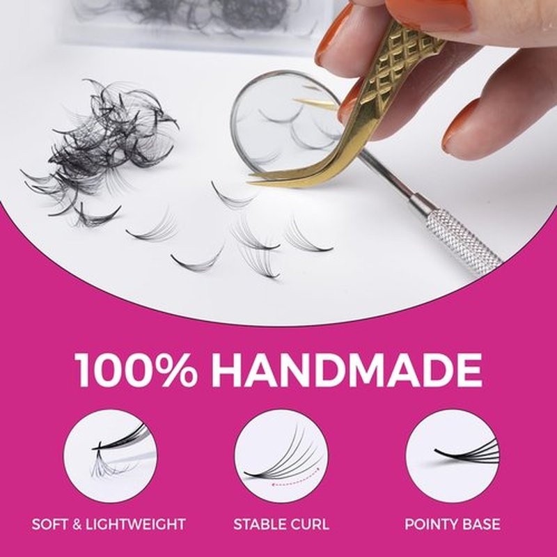 Eyesy Lash 500 Promade Fans - Volume Premade Lash Fans for Eyelash Extensions Pointy Base Handmade Loose Pre Made Eyelashes Middle Stem Soft and Lightweight (5D 0.07 D 12mm)