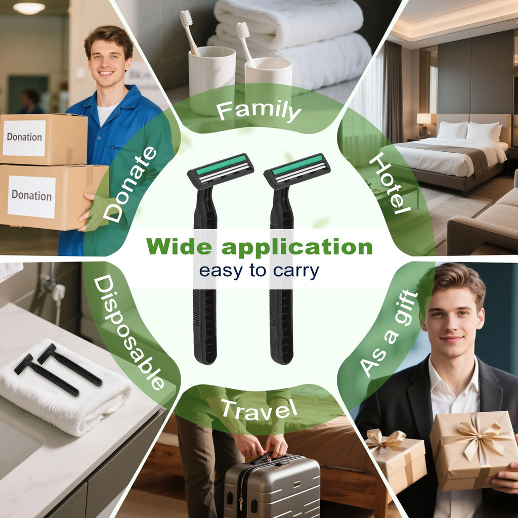 Fafortune Disposable Twin Blade Razors in Bulk, Individually Wrapped - Clear Safety Cap, For Homeless, Hotel, Airbnb, Travel (pack of 30,black)