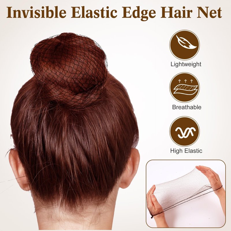 Yuxung 500 Pcs Hair Nets - Bulk Nylon Hair Nets for Women, 24 Inches, Elastic Edge Mesh, Invisible for Food Service, Ballet Dance, Kitchen(Brown)