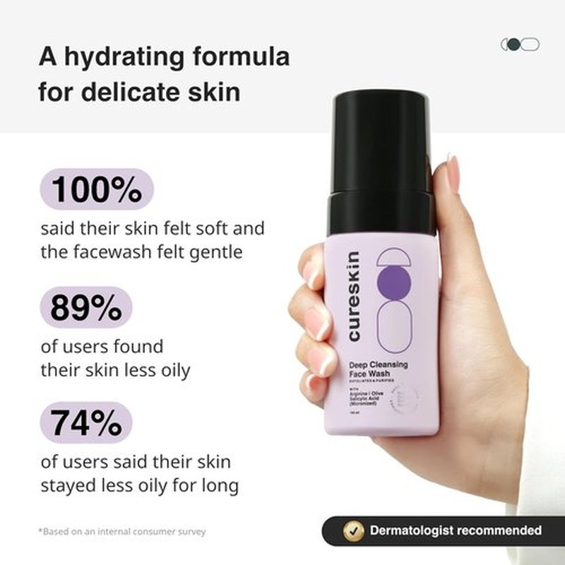 Cureskin Deep Cleanse Face Wash - Salicylic Acid Foaming Formula for Oily Skin | 3.38 fl oz