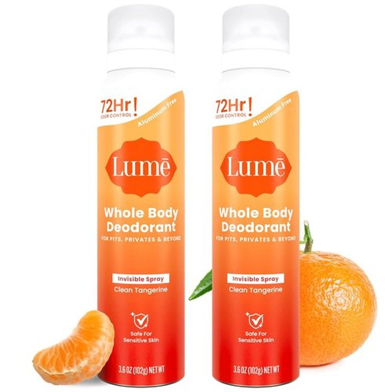 Lume Invisible Spray Deodorant For Women - 72 Hr Odor Control - Aluminum Free & Skin Loving - 3.6 oz Clean Tangerine
