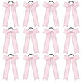 DEEKA Long Tail Rhinestones Cheer Bows 12 PCS Collegiate Style Cheer Bows Full Rhinestone Skinny Cheer Bow Ponytail Holder Handmade Bows for Girls Teens Cheerleader Sports (Light Pink)