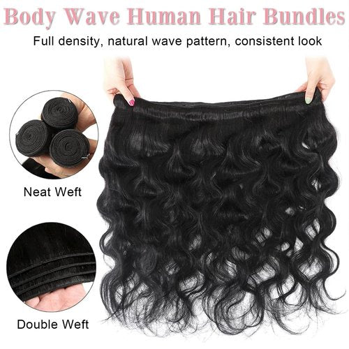 Asxdovig 12A Body Wave Bundles Human Hair 16 18 20 Inch Human Hair Bundles 100% Unprocessed Brazilian Virgin Hair Body Wave 3 Bundles Human Hair Extensions Natural Black