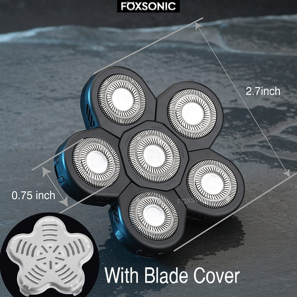 FOXSONIC Universal 6 Blades Replacement Heads for Mainstream shaver brands, 5 Blades Head Shaver Replacement Blades, Head shaver Bald Shaver replacement heads With Blade Cover Shaver Head (6 Black)