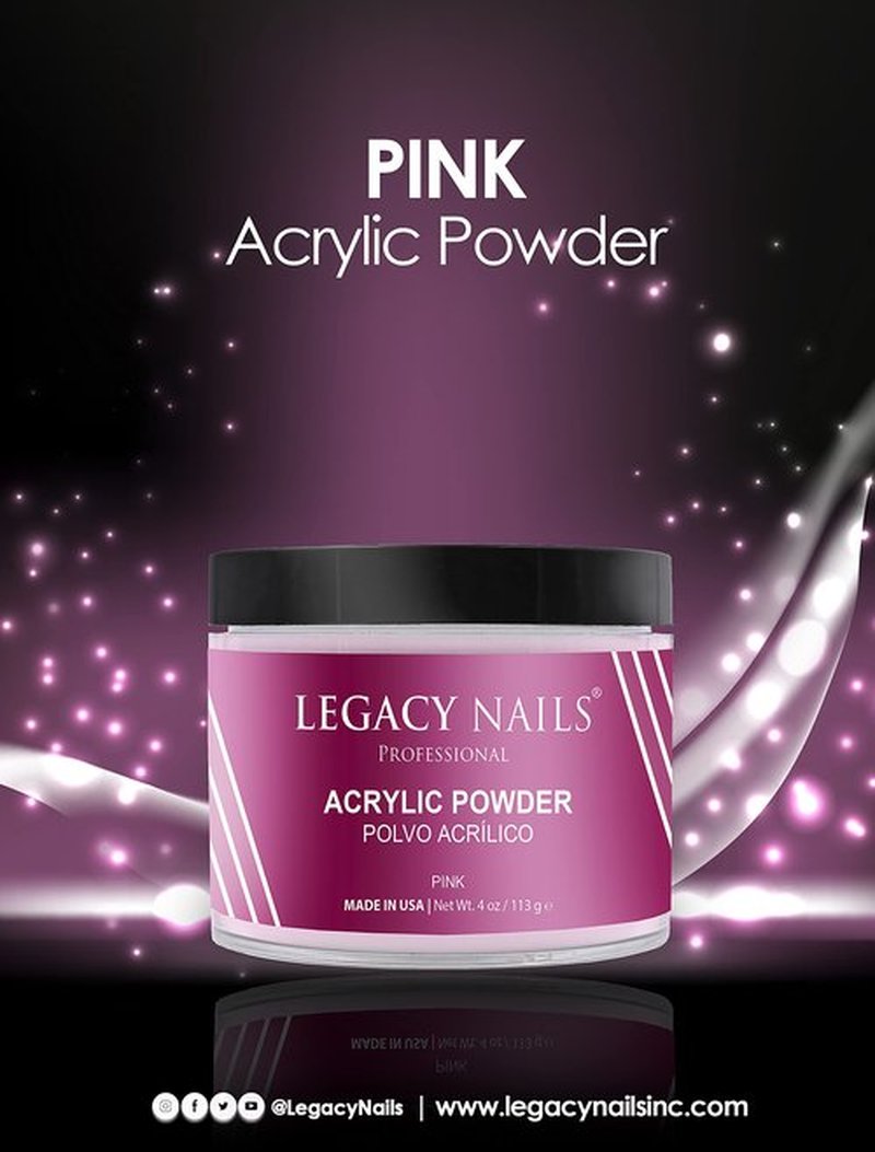 LEGACY NAILS Professional Pink Acrylic Powder - 4oz, Salon-Grade, Fast-Drying, Chip-Resistant, Versatile Nail Art