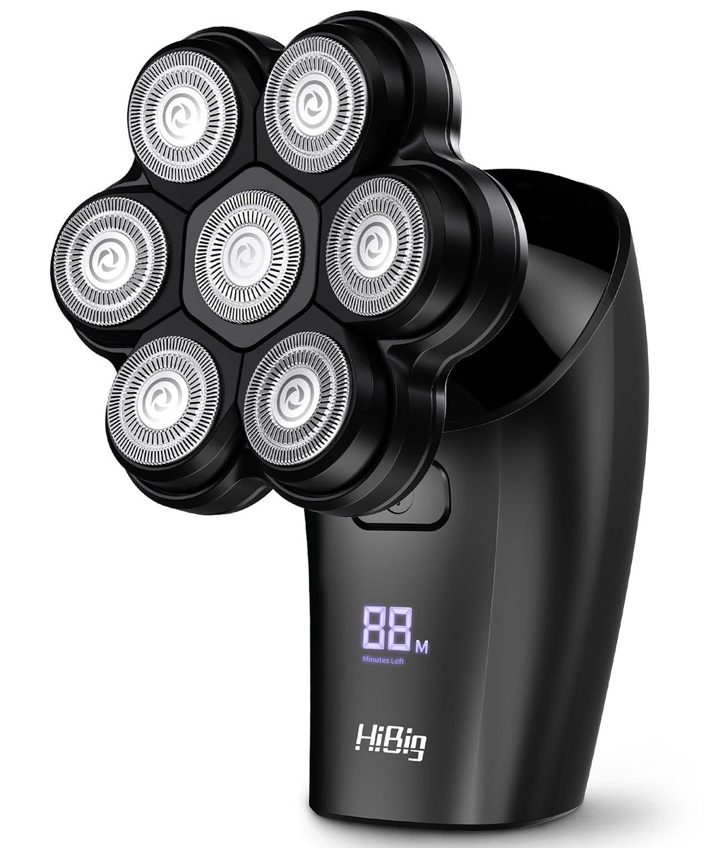 HiBig Head Shavers for Bald Men - 7D Arc Magnetic Detachable Electric Razor, Waterproof Wet Dry 5-in-1 Electric Shaving & Grooming Kit, LED Display Rechargeable Head & Body Hair Shaver, Dark Black