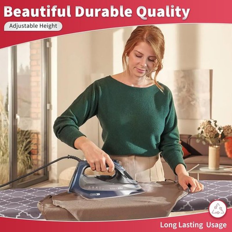 Sturdy Ironing Board by [Brand Name] - Full Size 57” L x 15” W | Foldable & Adjustable with Heat-Resistant Cover (Black Gray)