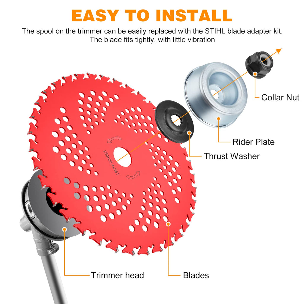 HK 2 Pack 9" x36T Carbide Tip Brush Cutter Blades Weed Eater Blades for Brush Cutter, Trimmer, Weed Eater, Compatible with Husqvarna, Stihl, Fsx, and More