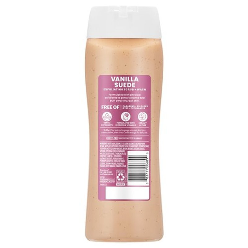 Suave Vanilla Suede Exfoliating Body Wash & Scrub with Glycerin & Vitamin E, Sulfate-Free Hydrating Cleanser for Soft, Smooth Skin, 6 Count, 18 FL OZ