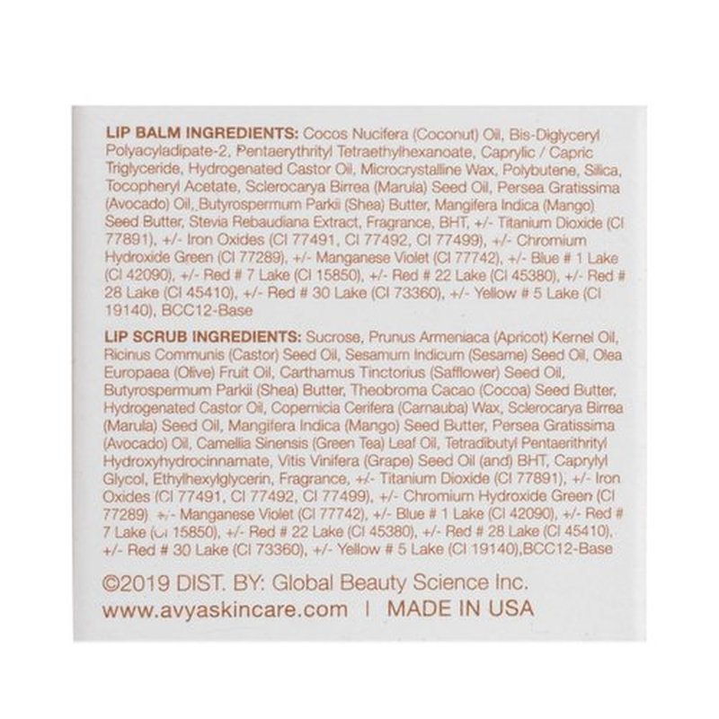 Avya Skincare Two-In-One Lip Treatment - Sugar Scrub Exfoliates & Softens Lips | .07oz Balm with Marula & Mango