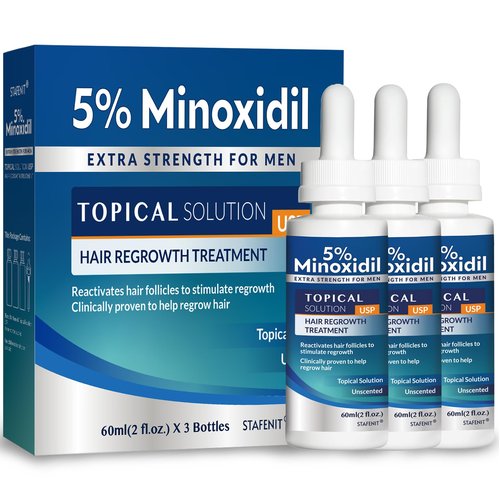 5% Minoxidil Hair Growth for Men and Women: Extra Strength Beard Regrowth Treatment Serum with Minoxidil and Biotin for Thinning Hair Loss to Grow Thicker Fuller 60ml 3 Bottles