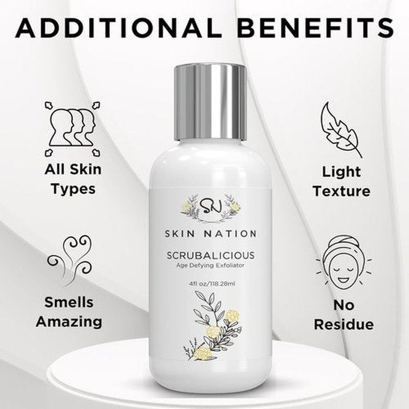 Skin Nation Scrubalicious Exfoliator - Gentle Face Scrub with Glycolic Acid & Aloe Vera | 4 oz Hydrating Cleanser