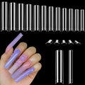 Laza 600pcs No C Curve Clear Fake Nail Tips 12 Sizes Half Cover Flat Nail Tips Square Straight Extra Long False Nail Tips for Acrylic Nails Extension Tips — 3XL