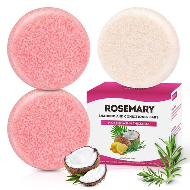 Pubpok Rosemary Bar Shampoo and Conditioner for Thinning Hair, Volume Solid Shampoo Bar, Hair Thickening & Regrowth, Coconut Oil Conditioner for Deep Moisturizing, Paraben & Silicone Free