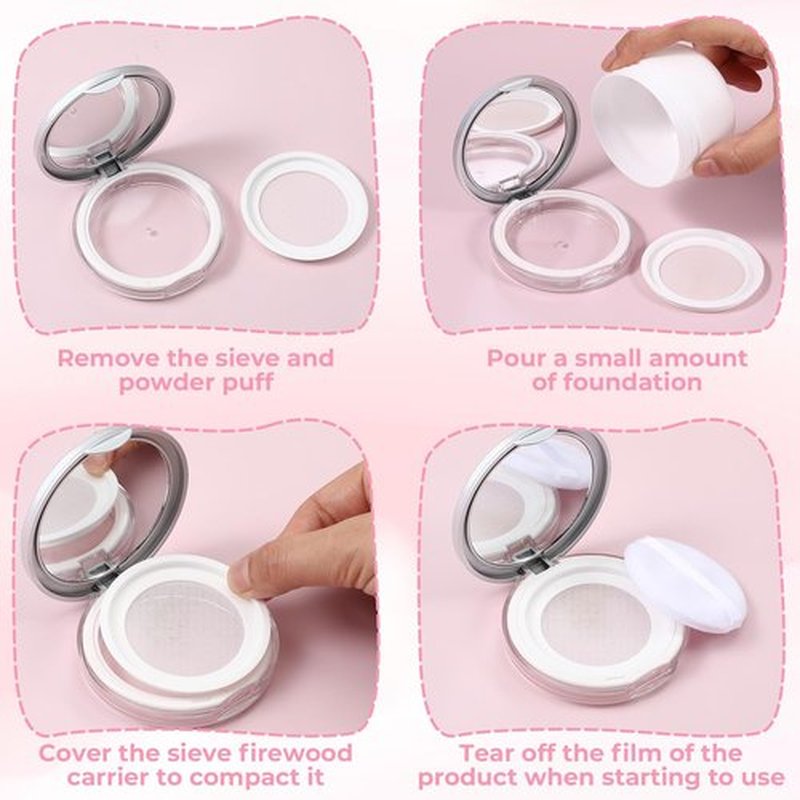 Skiennix Loose Powder Containers - 2 PCS Reusable Travel Makeup Containers with Puff & Mirror | 0.18oz