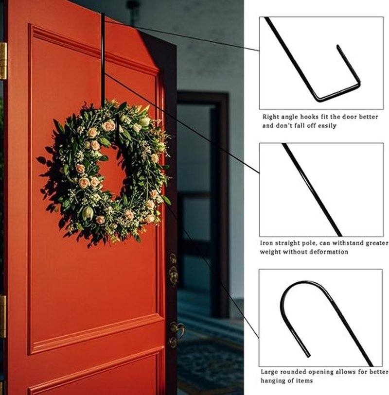 Skiennix 12" Wreath Hangers - Non-Scratch Over The Door Hooks for Holiday Decor | 2 Pack