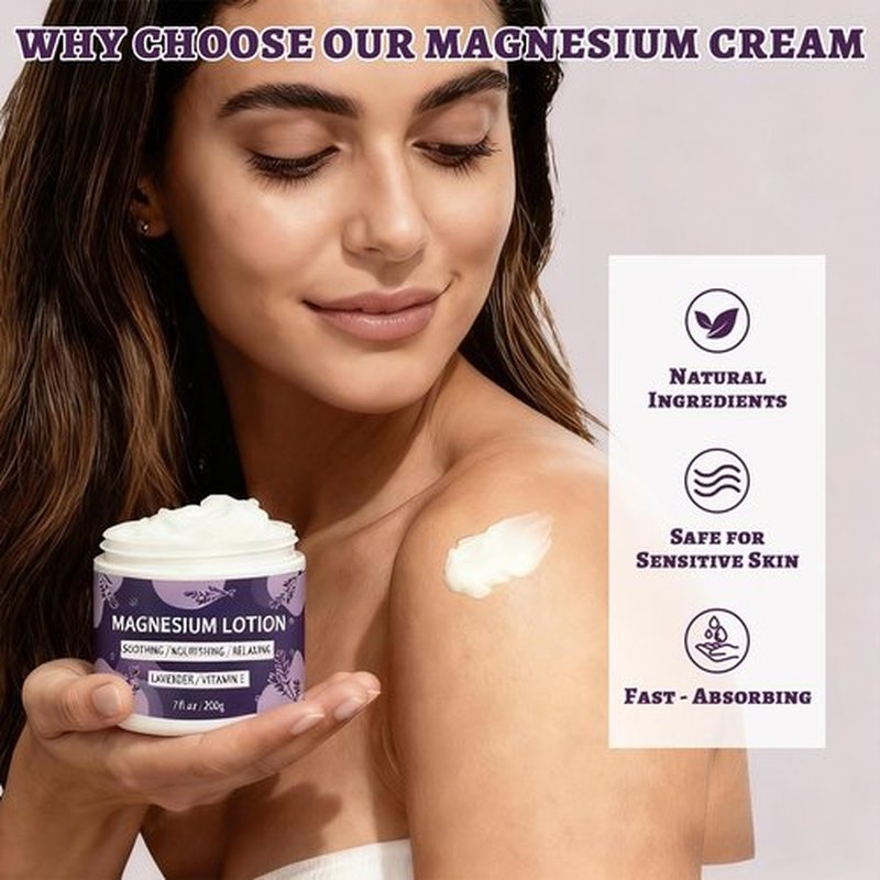 Magnesium Lotion for Sleep & Muscle Soothing 7 oz - Magnesium Body Cream with Lavender, Shea Butter & Vitamin E, for Deep Nourishment & Full-Body Relaxation, Fast-Absorbing & Unscented