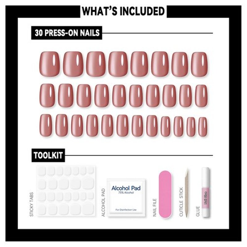 Okiyomi Pink Press on Nails - Dusky Rose Pink Cat Eye Press on Nails | Magnetic Sunset Rose Shimmer - Short Ballerina Squoval Shape - 15 Sizes - 30 Soft Gel Fake Nails with Glue and Stick On Tabs