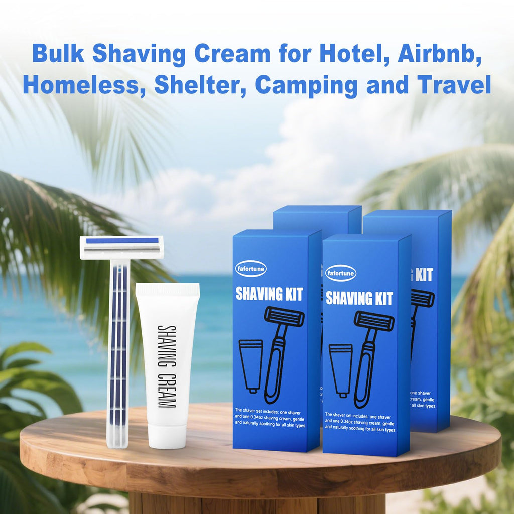 Shave Kit in Bulk Twin Blade Razors with Protective Cap,Disposable Razors in Bulk Shaving Cream for Hotel, Airbnb, Homeless, Shelter, Camping and Travel (60)