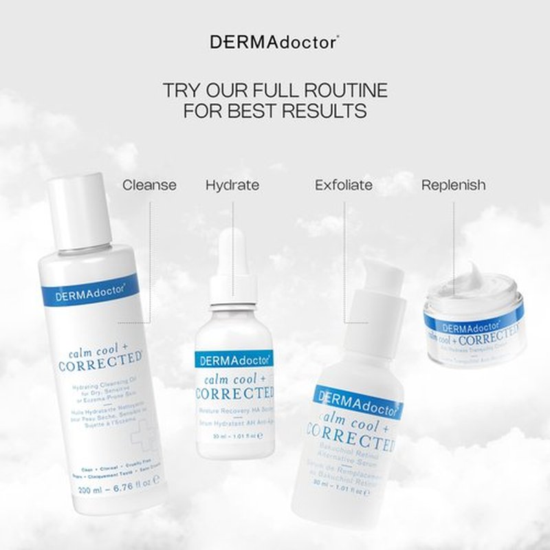 DERMAdoctor Bakuchiol Serum for Face, Calm Cool + Corrected Bakuchiol Retinol Serum Alternative for Sensitive Skin, Anti-Aging, Fine Lines, Wrinkles, Brightening & Pore Minimizing, 1.01 oz