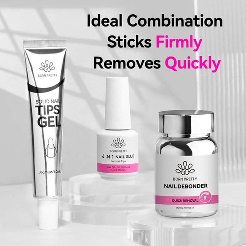 BORN PRETTY 80ML Nail Glue Remover for Press on Nails, 5s Quick Remover Fake Nails with Cuticle Pusher, Easy Remover for Acrylic Tips Nail Glue Fast Acting Adhesive Debonder Acetone-Free