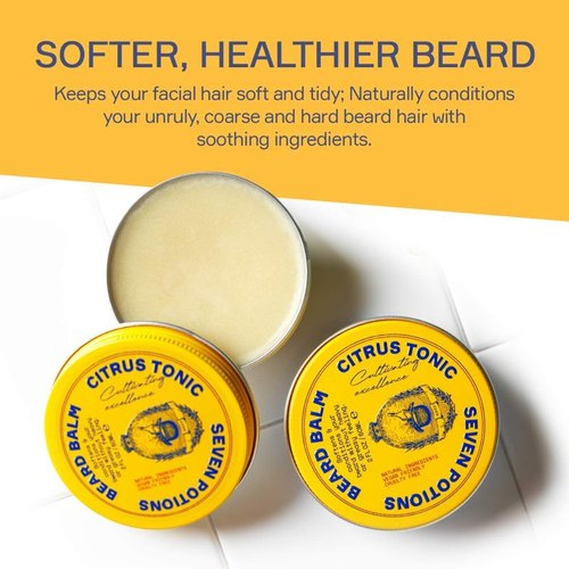 Seven Potions Beard Balm for Men - All-Natural Conditioning Softener | Nourishes Skin & Facial Hair - Citrus Tonic (2 FL OZ)