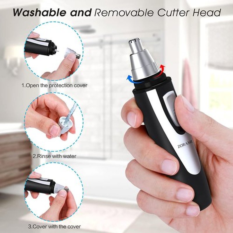 2026 Professional Ear and Nose Hair Trimmer by [Brand Name] - Painless Battery-Operated Clipper with IPX7 Waterproof Dual Edge Blades | Black