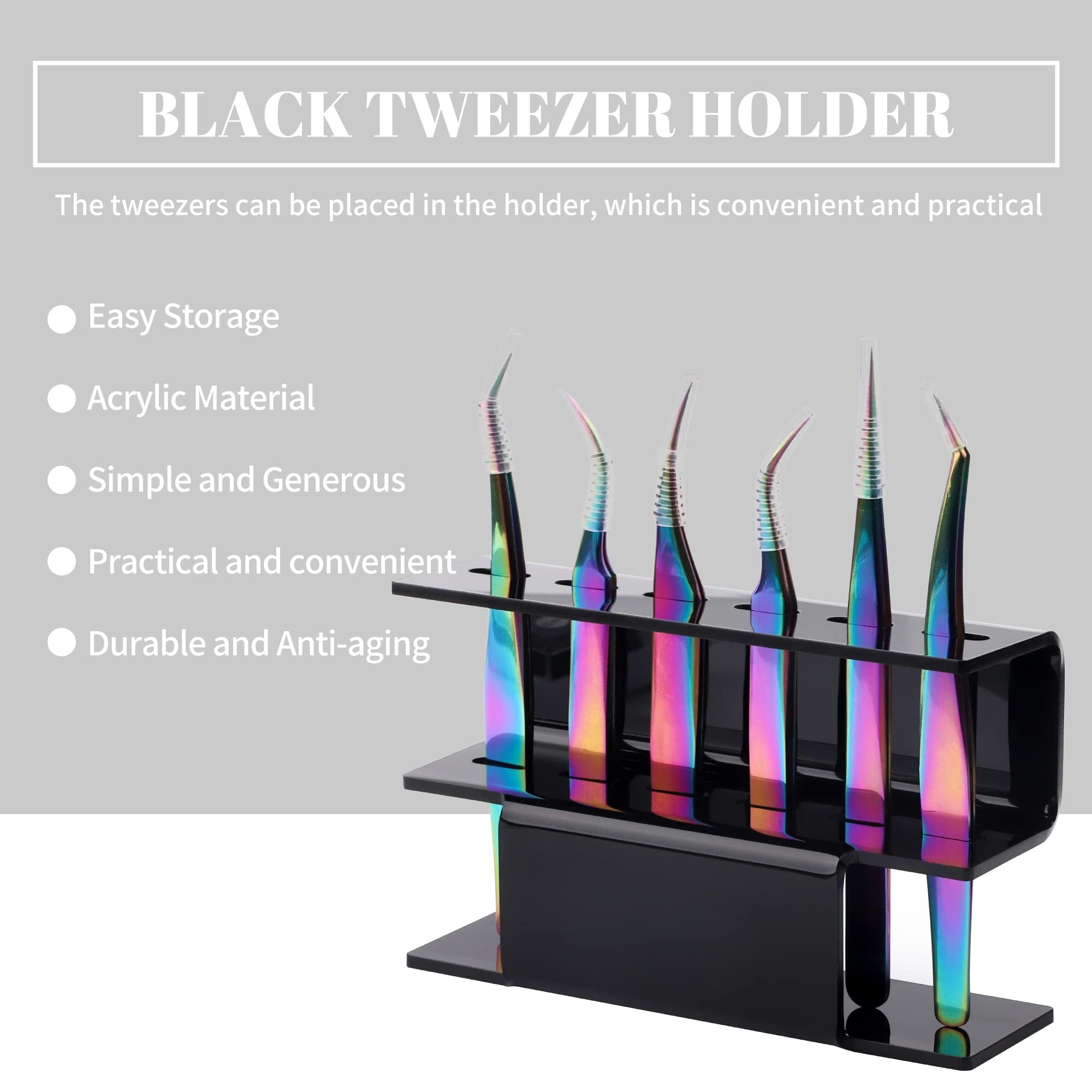 Lash Extension Supplies GEMERRY Tweezer Holder Tweezer Stand for Eyelash Extension Supplies Accessories Tools Acrylic Display Storage 6 Pcs Tweezers Shelf Holder (Black)