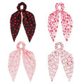 Jocbean Heart Hair Scarf Scrunchies for Women Pink Red Hair Ties Elastic Ponytail Holder Accessories for Women