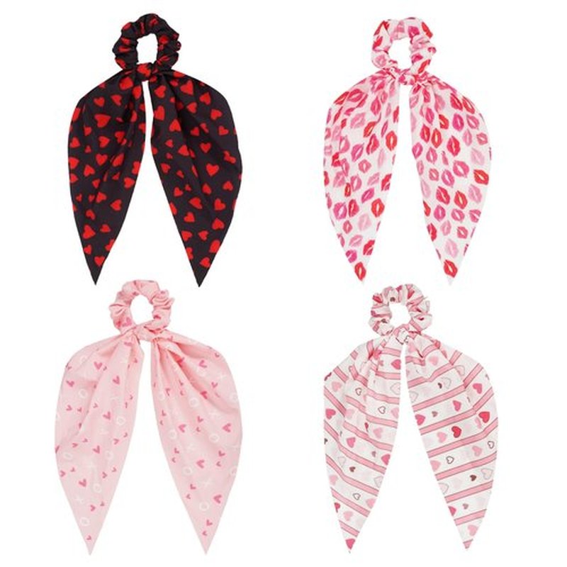 Jocbean Heart Hair Scarf Scrunchies for Women Pink Red Hair Ties Elastic Ponytail Holder Accessories for Women